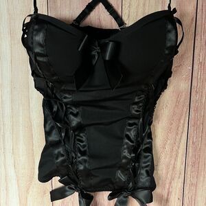 NWT Black Satin Bustier Cami Crisscross Straps Ribbon Goth Alt Y2K